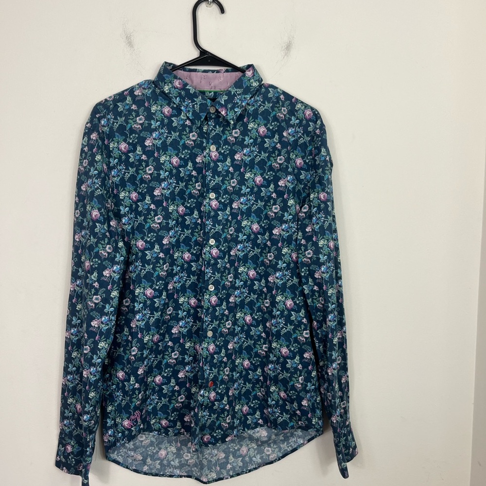 John Lennon Floral Print Button Down Shirt Sz L